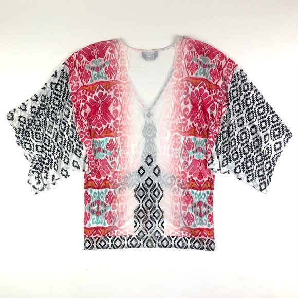 Bebe Print Mesh Kaftan Top - Picture 5 of 10